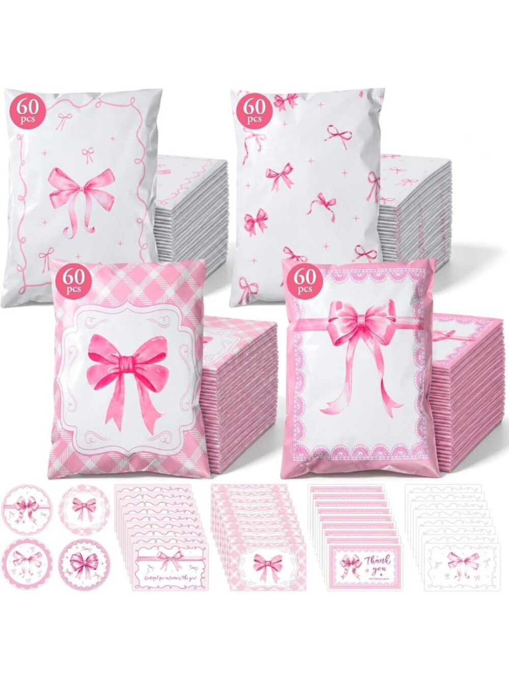 240 Pack Pink Bow Poly Mailers - 10x13 Inch Cute Shipping Bags for Easy Mailing